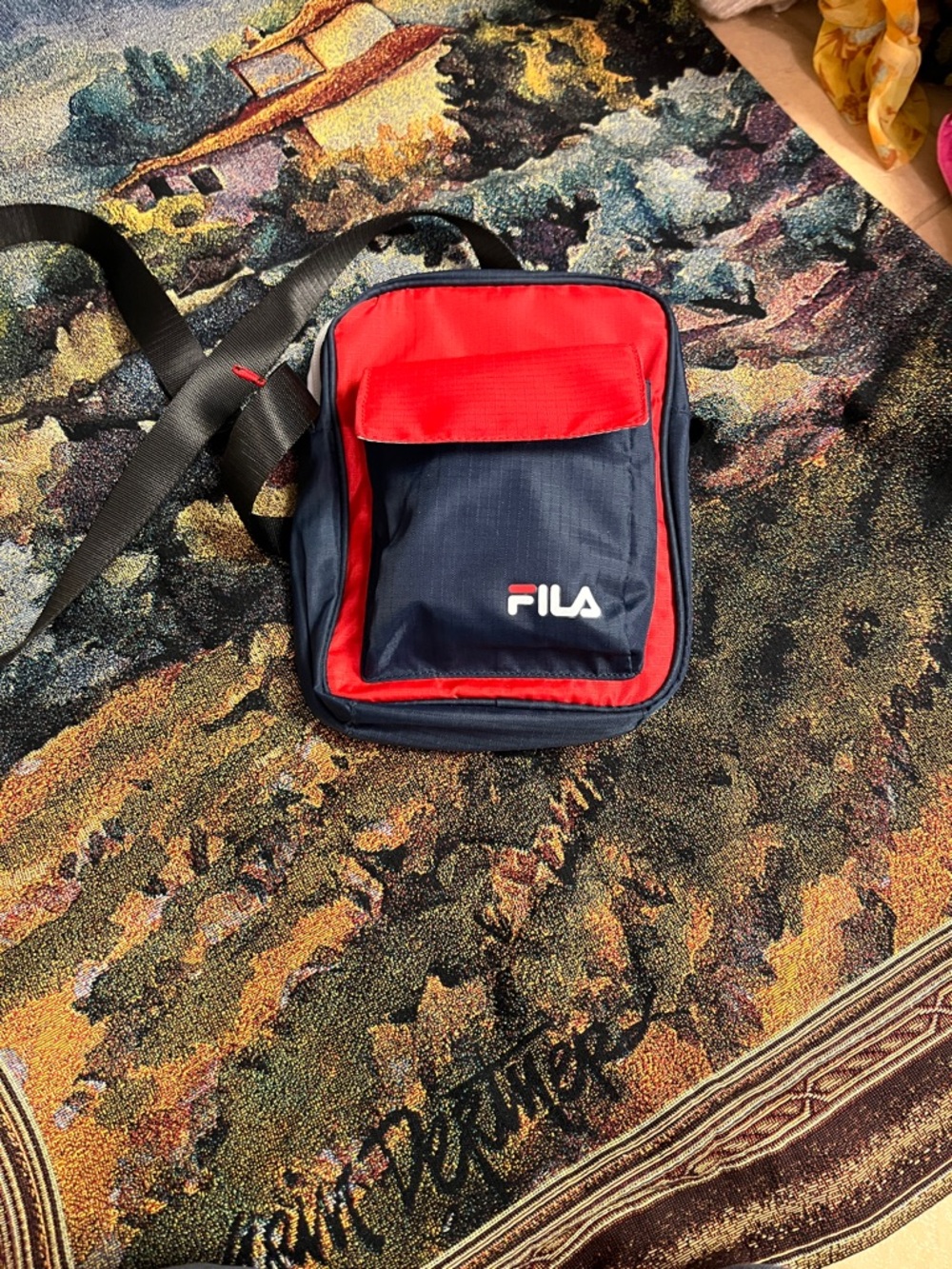 Fila Navy and Red Compact Messenger Crossbody Bag